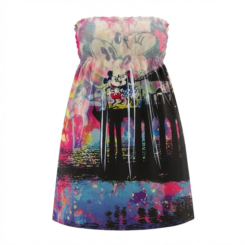 DISNEY Jerry Leigh Smocked Strapless Sun Dress Juniors M (7/9) Multi‎ Resort NWT